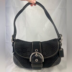 Vintage Coach Soho Black Leather and Signature C Canvas Small Shoulder Bag 6818